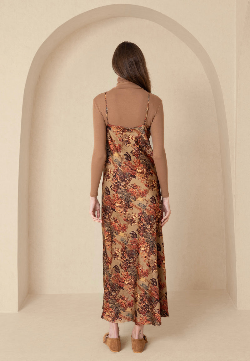 Brown Printed Slip Dress