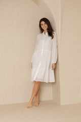 White Button Down Tiered Dress