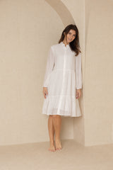 White Button Down Tiered Dress