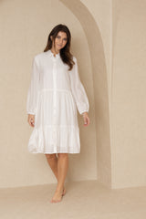 White Button Down Tiered Dress