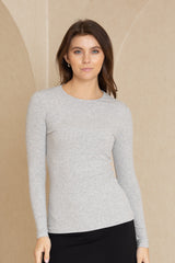 Grey Long Sleeve Ribbed Tee