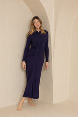 Navy Cardi Ruched Maxi