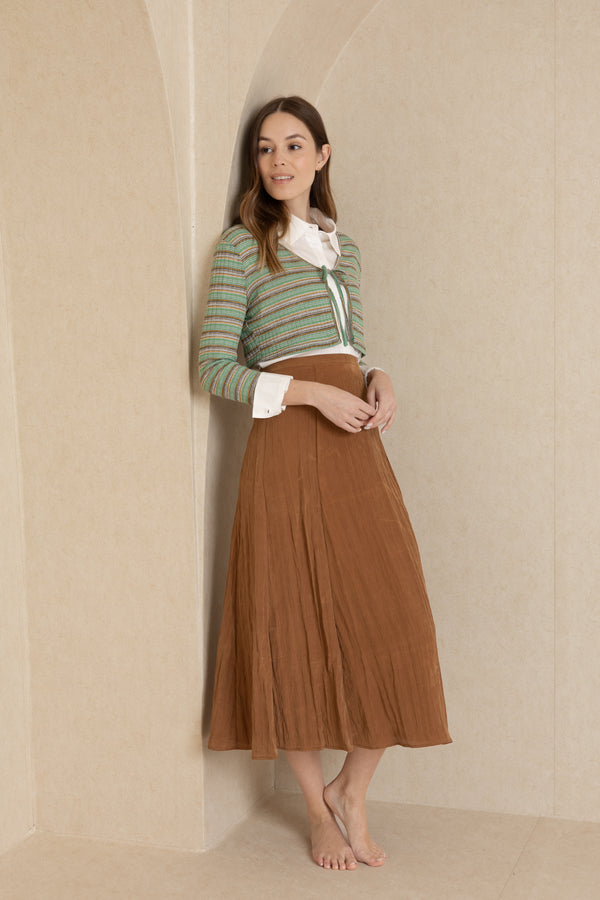 Green Stripe Textured Tie Cropped Cardi