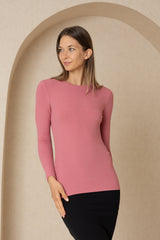 Raspberry Long Sleeve Ribbed V-Neck Tee