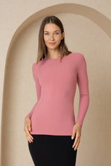 Raspberry Long Sleeve Ribbed V-Neck Tee