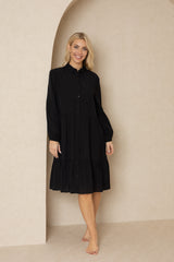 Black Button Down Tiered Dress