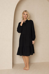 Black Button Down Tiered Dress