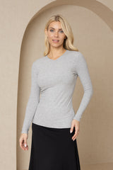 Grey Long Sleeve Ribbed V-Neck Tee