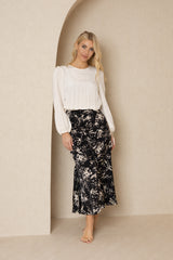 Cream Floral Ruched Skirt