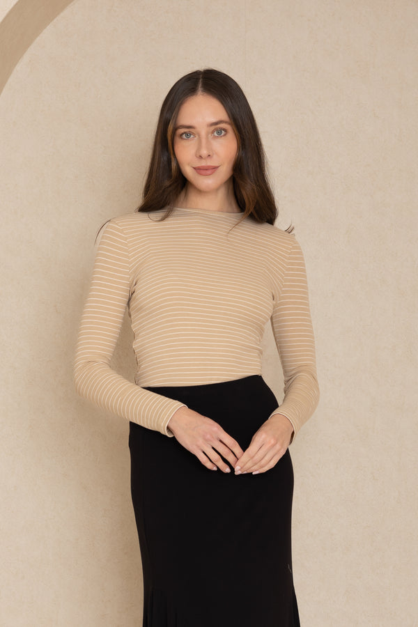 Neutral Striped Basic Round Neck