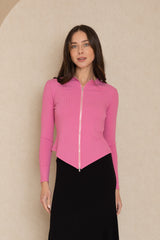 Hot Pink Double Ribbed Zipper Tee