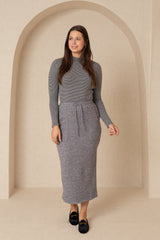 Grey Knit Drawstring Pocket Skirt