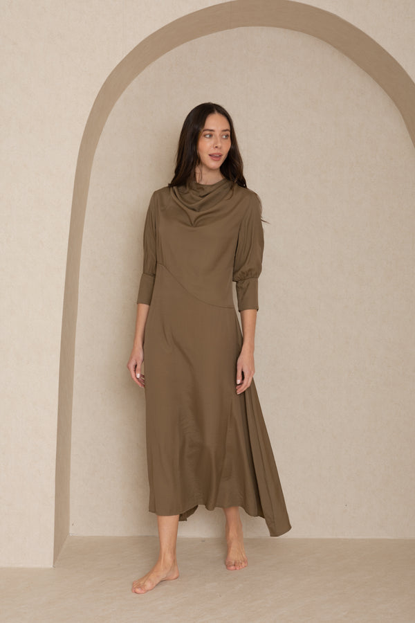 Olive Drape Neck Maxi