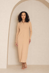 Neutral Double Ribbed Zipper Dress