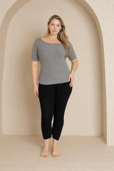 Grey Basic Short Sleeve Ribbed Tee