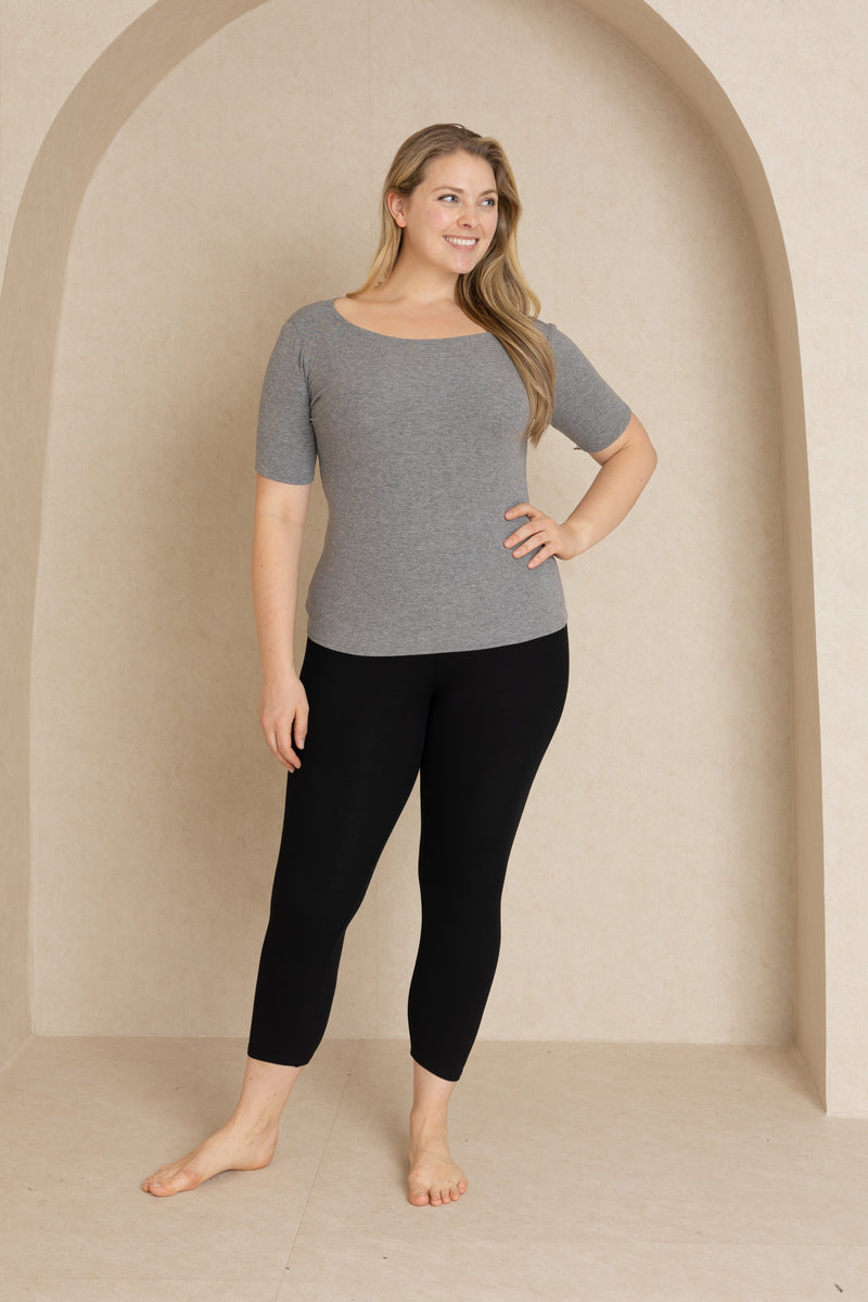 Grey Basic Short Sleeve Ribbed Tee