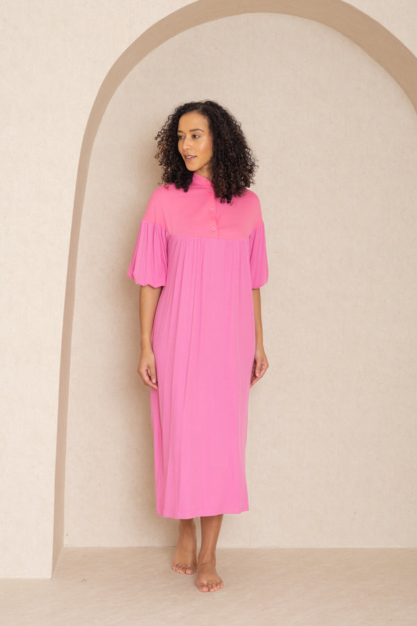 Hot Pink Duo Henley Maxi