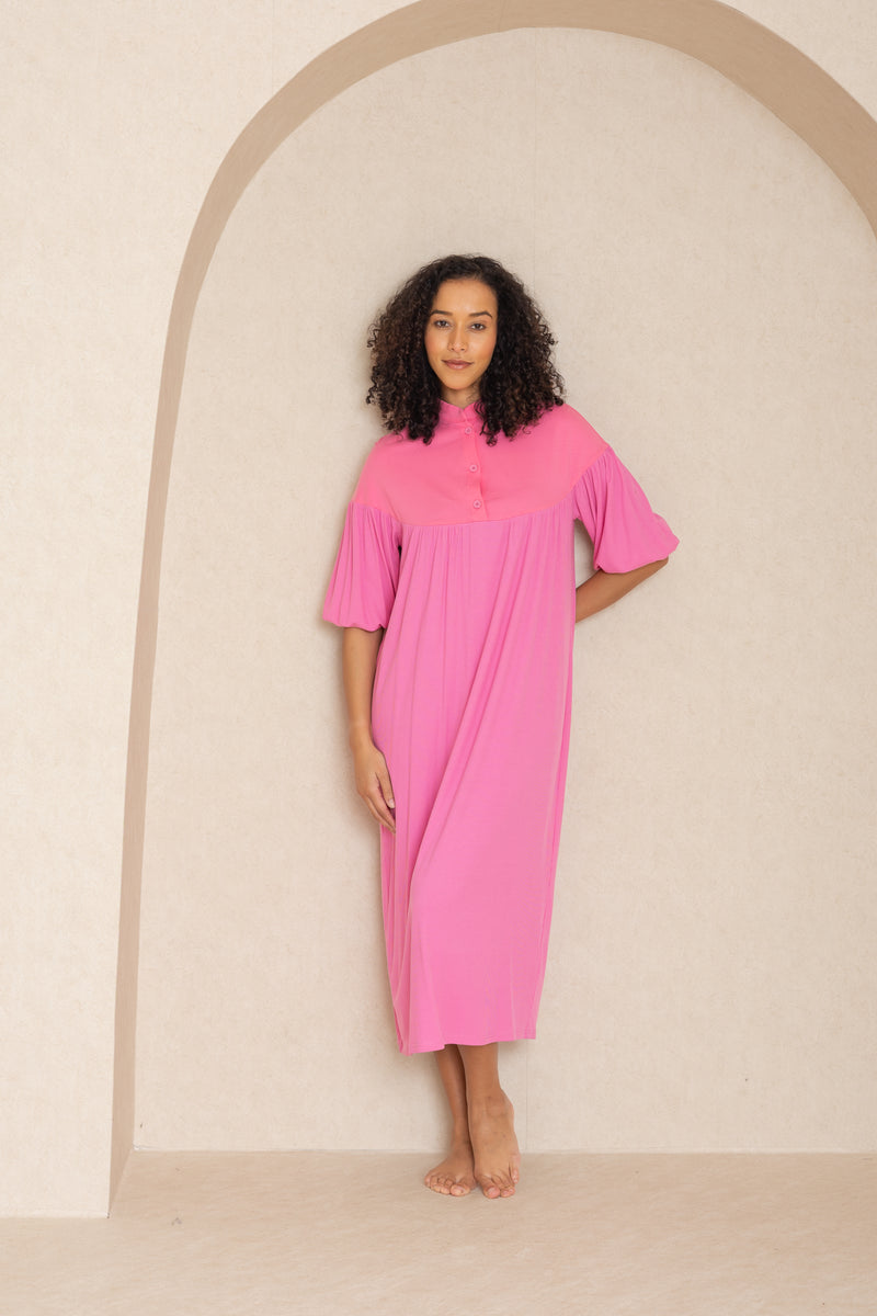 Hot Pink Duo Henley Maxi