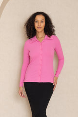 Hot Pink Basic Ribbed Shirt