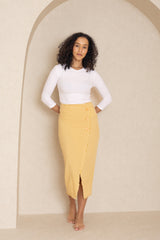 Yellow Checkered Faux Wrap Skirt