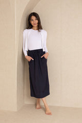 Navy Linen Drawstring Pocket Skirt