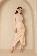 Tan Reversed Ruched Skirt