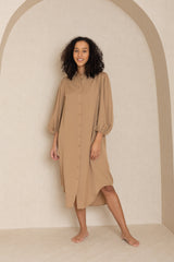 Neutral Bubble Sleeve Shirt Dress