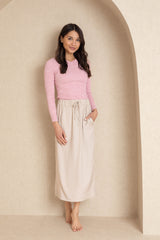 Stone Linen Drawstring Pocket Skirt