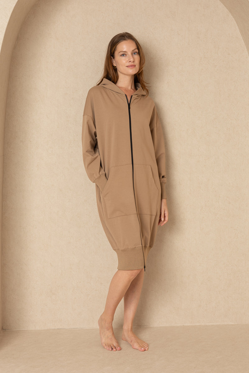 Brown Zipper Sweatshirt Dress