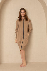 Brown Zipper Sweatshirt Dress