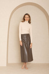 Brown Midi Leather Skirt