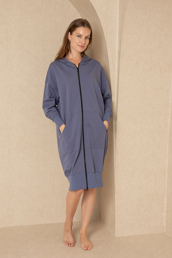 Blue Zipper Sweatshirt Dress