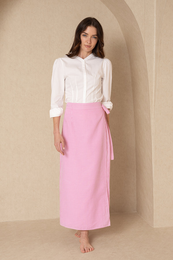 Pink Seersucker Wrap Skirt