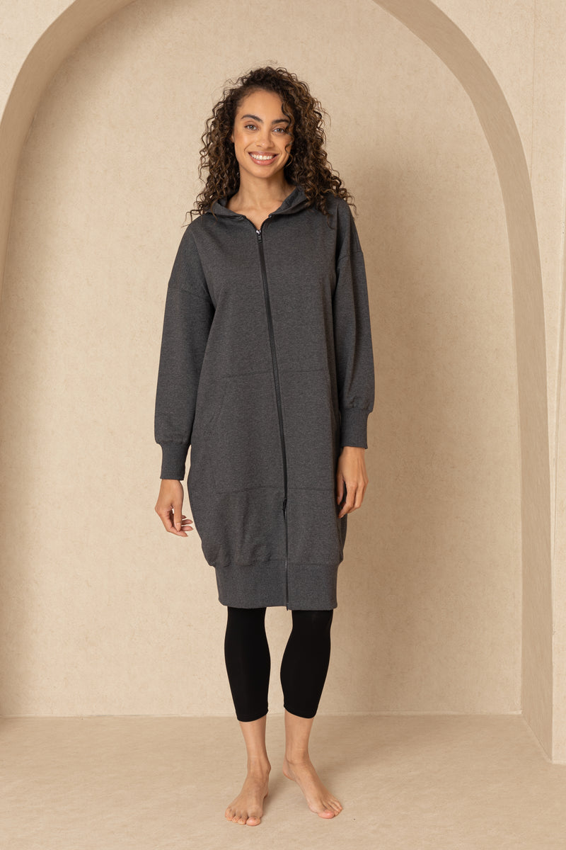 Grey Zipper Sweatshirt Dress