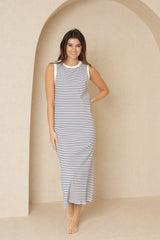 Blue Striped Ribbed T-Shirt Dress