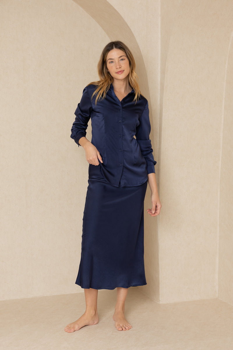 Navy Silk Blouse Set - sold separately