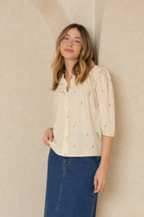 Beige Scattered Flower Blouse