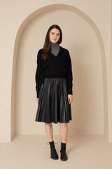 Black Accordion Leather Skirt