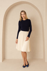 Cream Accordion Leather Skirt