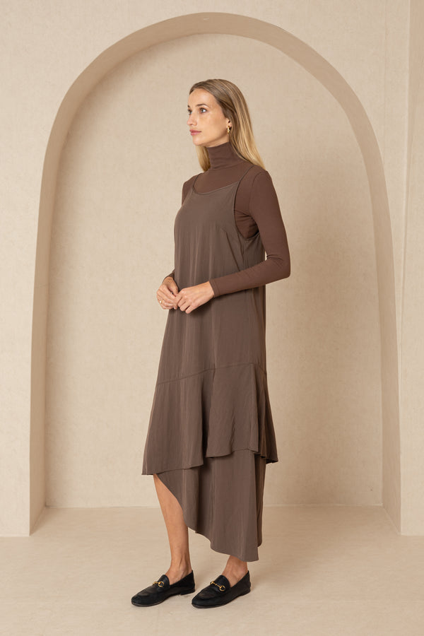 Brown Asymmetrical Ruffle Jumper