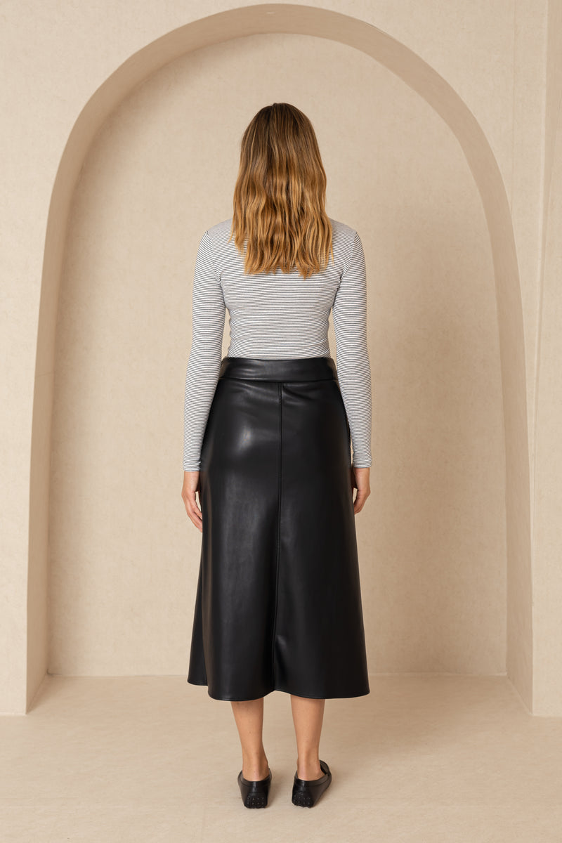 Black Belted Leather Skirt