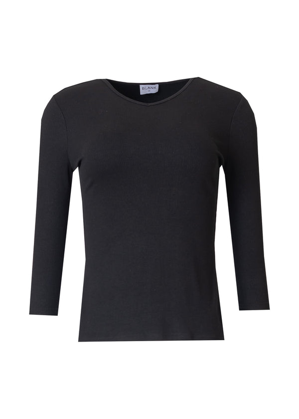 Black 3/4 Sleeve Ribbed V-Neck Tee