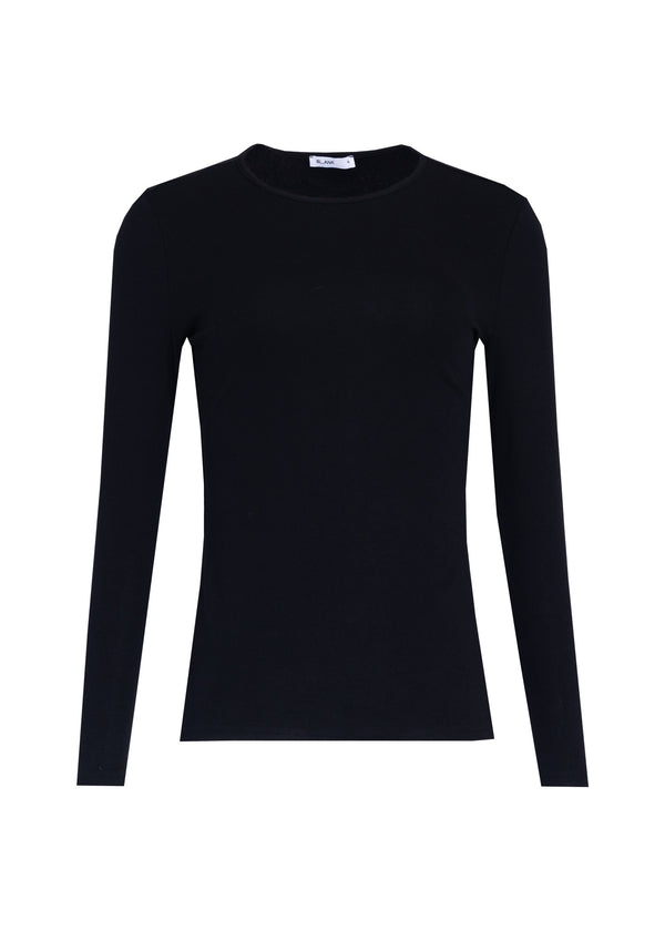 Black Solid Long Sleeve Round Neck T-Shirt