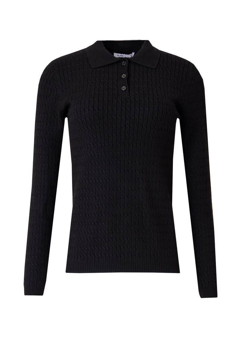 Black Cable Knit Polo Tee