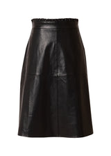 Black Gathered Leather Skirt