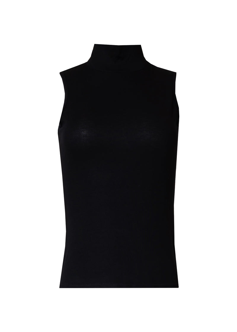 Black Solid Sleeveless Turtleneck