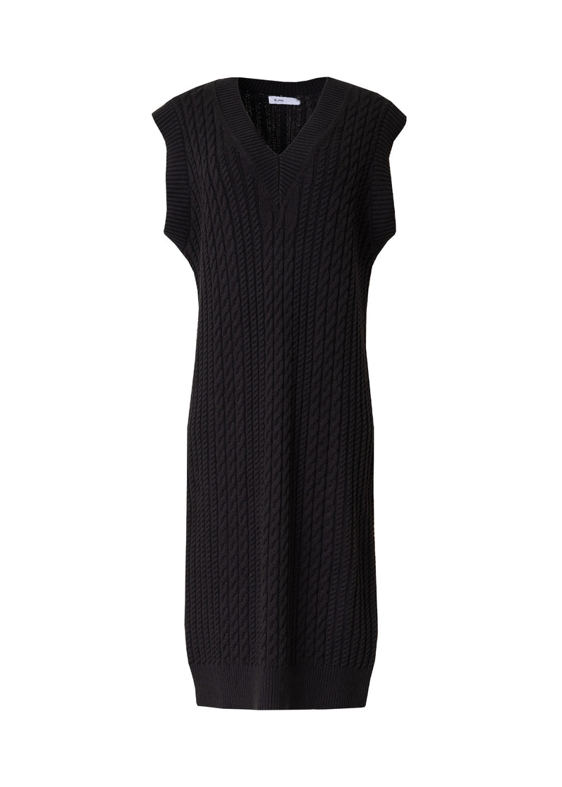 Black Knit V Neck Midi Dress