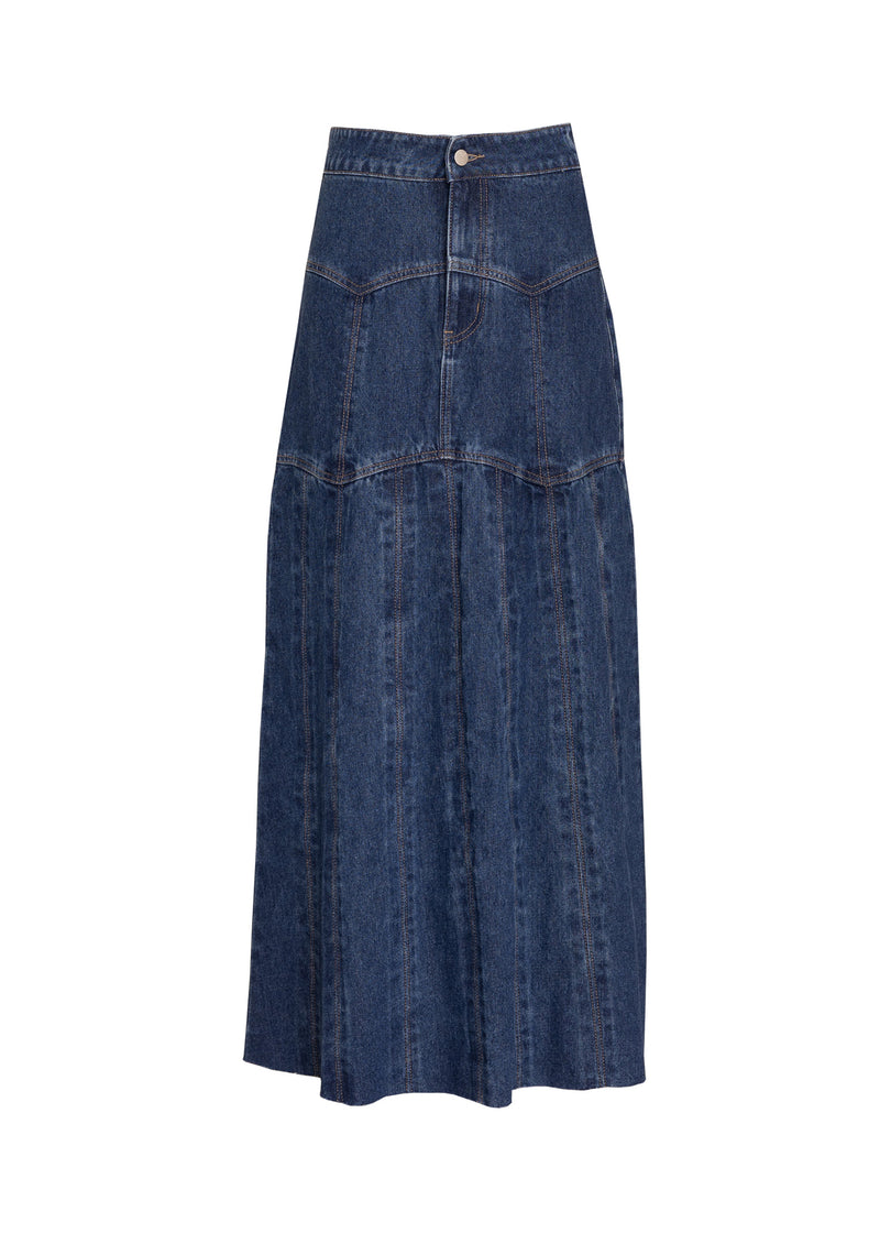 Dark Blue Panel Denim Skirt