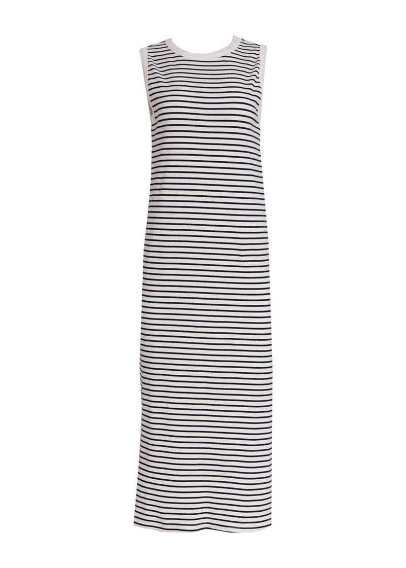 Blue Striped Ribbed T-Shirt Dress