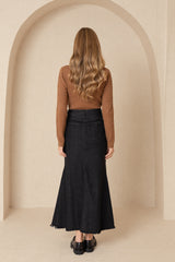 Black Denim Flare Bottom Skirt